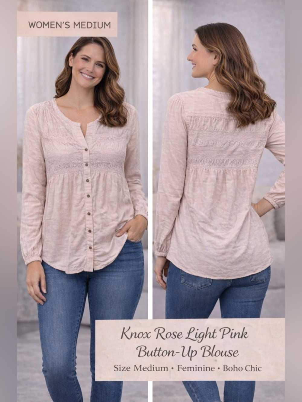 Knox Rose Light Pink Button-Up Blouse MEDIUM